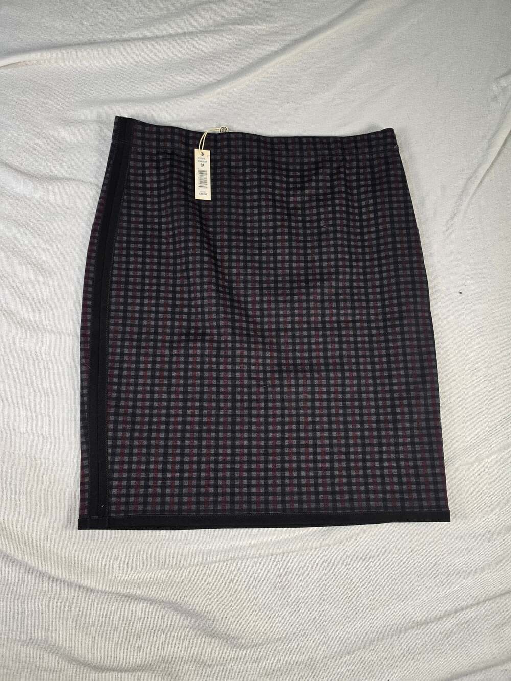 NWT Max Studio Check Knit Pencil Skirt M Charcoal Burgundy